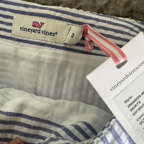 NWT Vineyard Vines Tie Front Blue/White Seersucker Skirt Size 2 - Picture 3 of 7